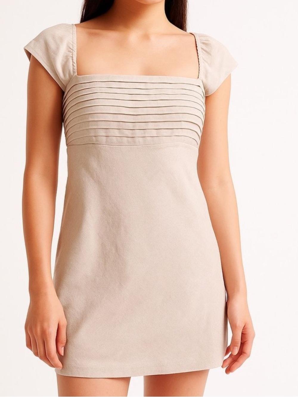 Abercrombie Square-Neck Cap Sleeve Mini Dress in Beige